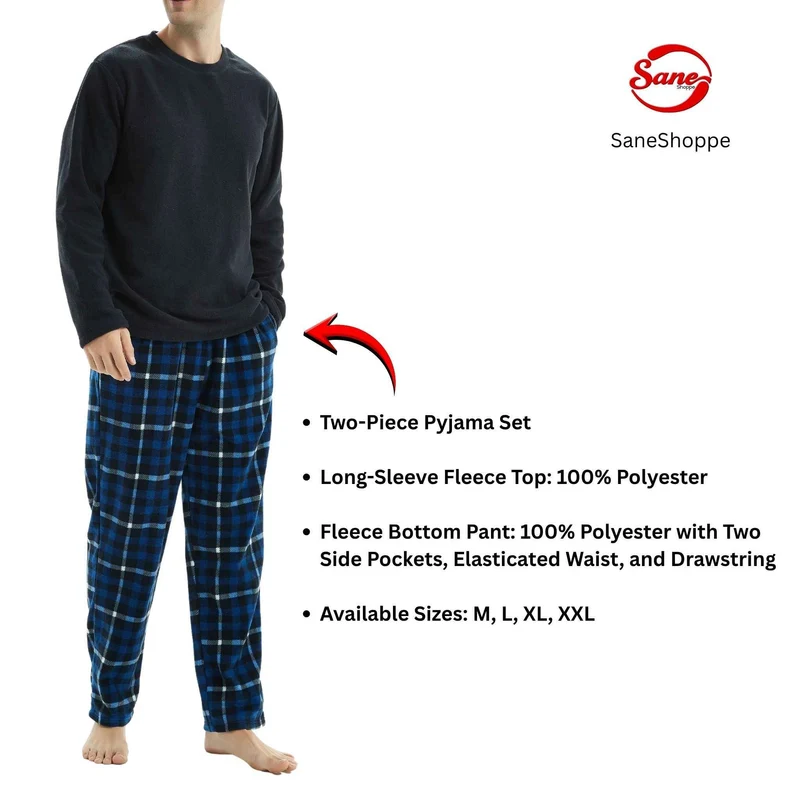 Herren-Fleece-Pyjama-Set: Stilvoll und gemütlich einkuscheln mit marineblau kariertem Fleece