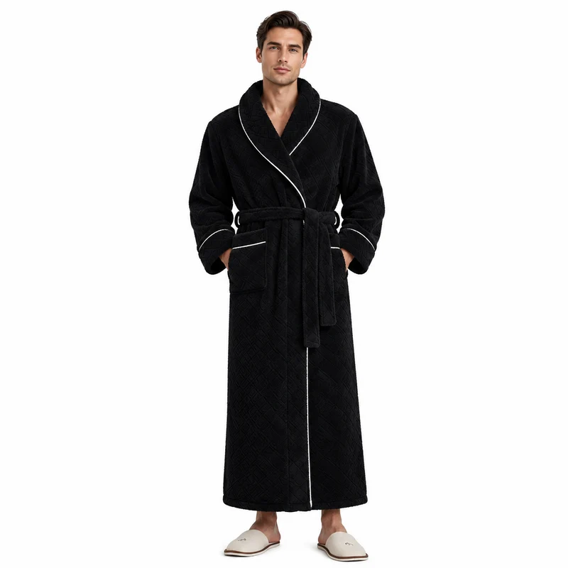 Oversized Fleece-Bademantel für Herren – Korallenfarbener Flanell-Kimono-Bademantel für Paare