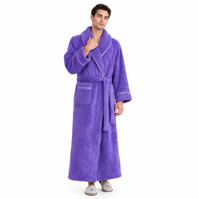 Oversized Fleece-Bademantel für Herren – Korallenfarbener Flanell-Kimono-Bademantel für Paare