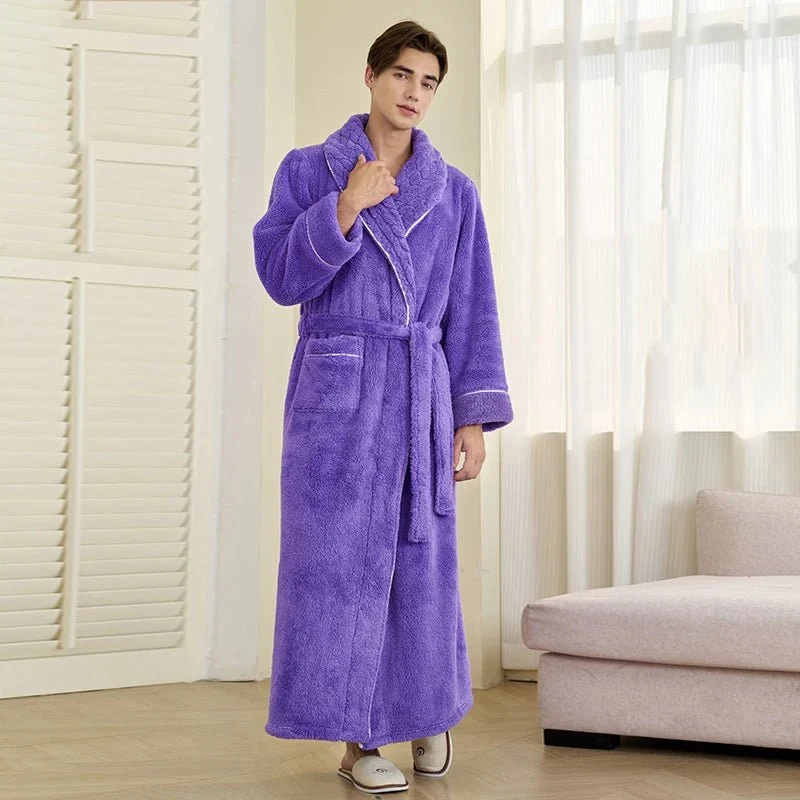 Oversized Fleece-Bademantel für Herren – Korallenfarbener Flanell-Kimono-Bademantel für Paare