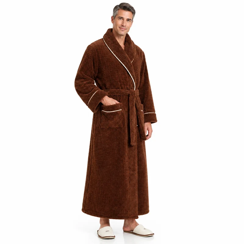 Oversized Fleece-Bademantel für Herren – Korallenfarbener Flanell-Kimono-Bademantel für Paare