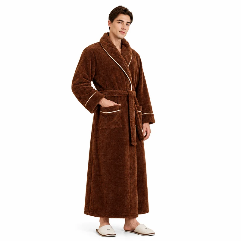 Oversized Fleece-Bademantel für Herren – Korallenfarbener Flanell-Kimono-Bademantel für Paare