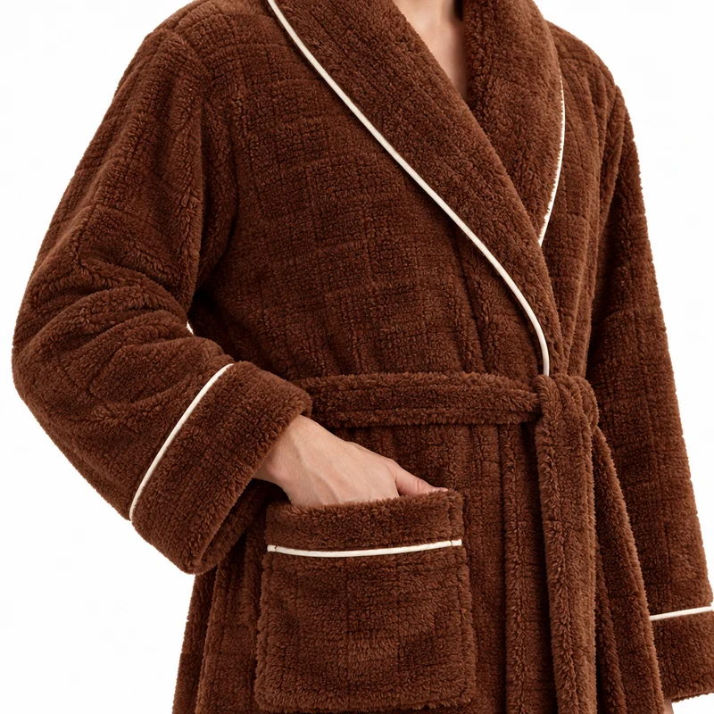 Oversized Fleece-Bademantel für Herren – Korallenfarbener Flanell-Kimono-Bademantel für Paare