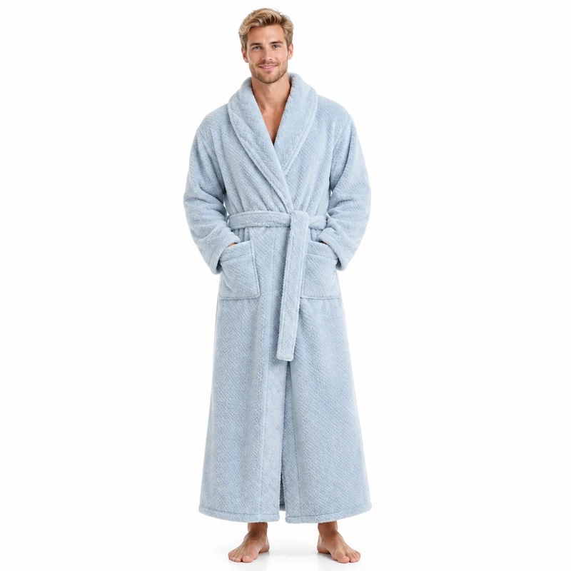 Oversized Fleece-Bademantel für Herren – Korallenfarbener Flanell-Kimono-Bademantel für Paare