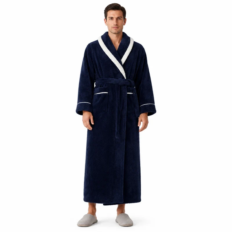 Oversized Fleece-Bademantel für Herren – Korallenfarbener Flanell-Kimono-Bademantel für Paare