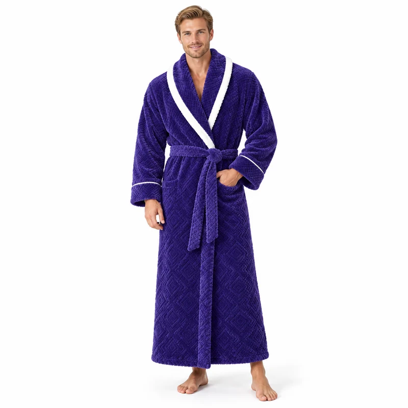 Oversized Fleece-Bademantel für Herren – Korallenfarbener Flanell-Kimono-Bademantel für Paare