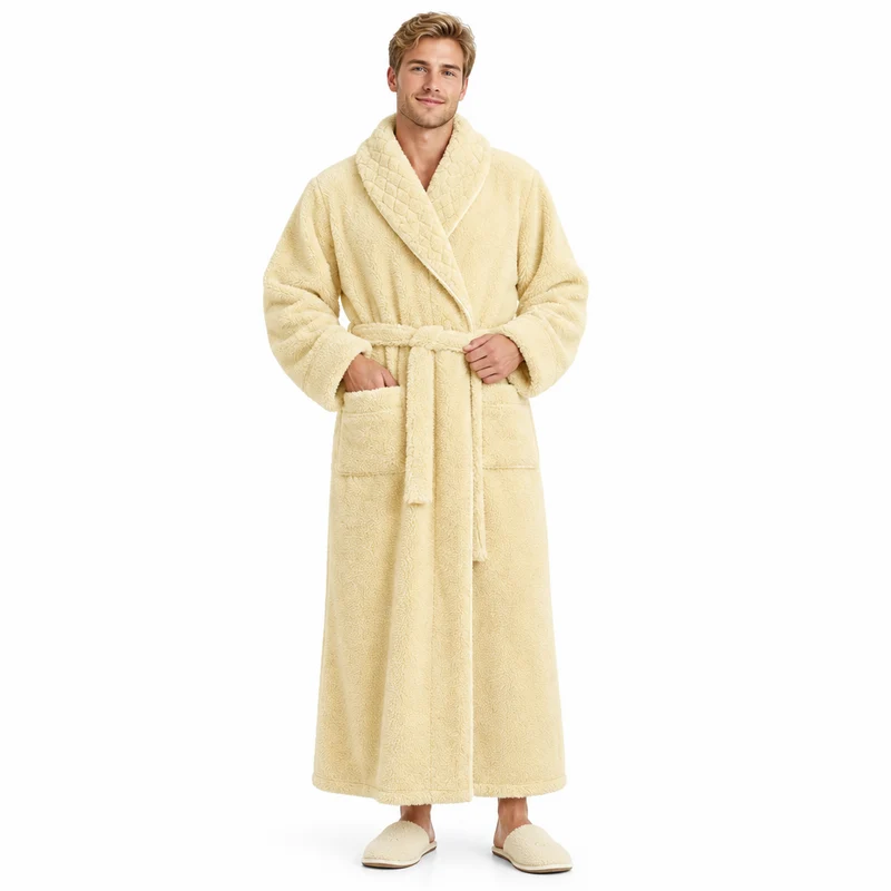 Oversized Fleece-Bademantel für Herren – Korallenfarbener Flanell-Kimono-Bademantel für Paare