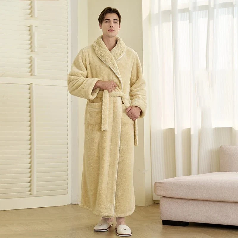 Oversized Fleece-Bademantel für Herren – Korallenfarbener Flanell-Kimono-Bademantel für Paare