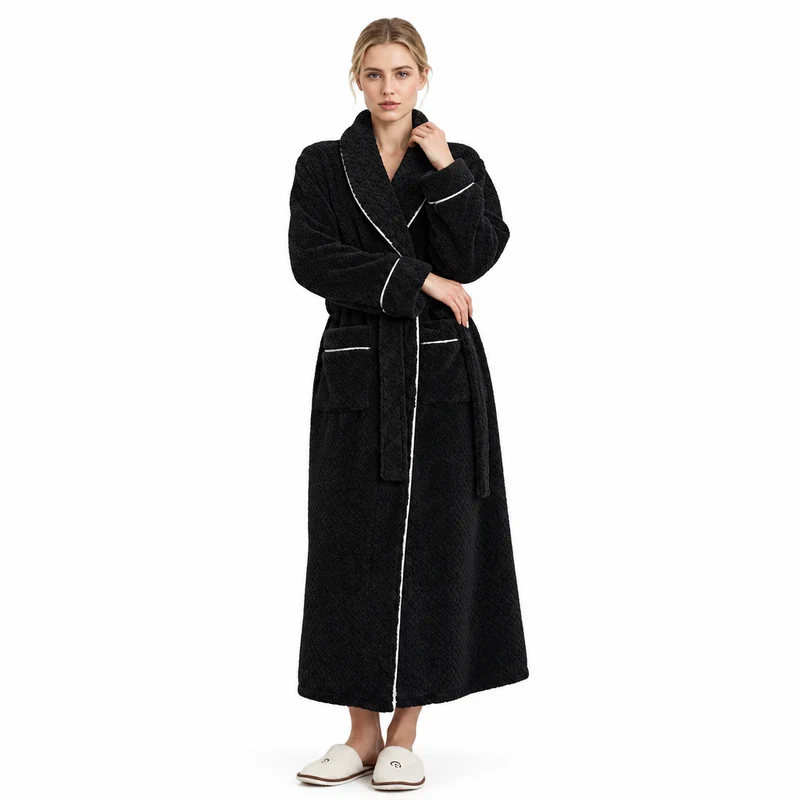 Oversized Fleece-Bademantel für Herren – Korallenfarbener Flanell-Kimono-Bademantel für Paare