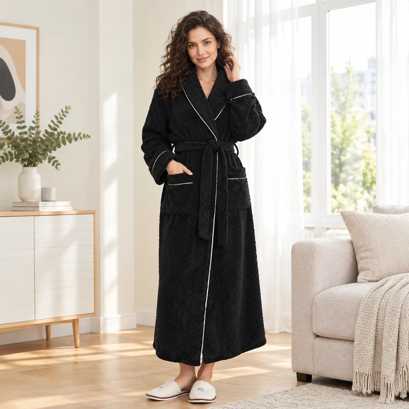 Oversized Fleece-Bademantel für Herren – Korallenfarbener Flanell-Kimono-Bademantel für Paare