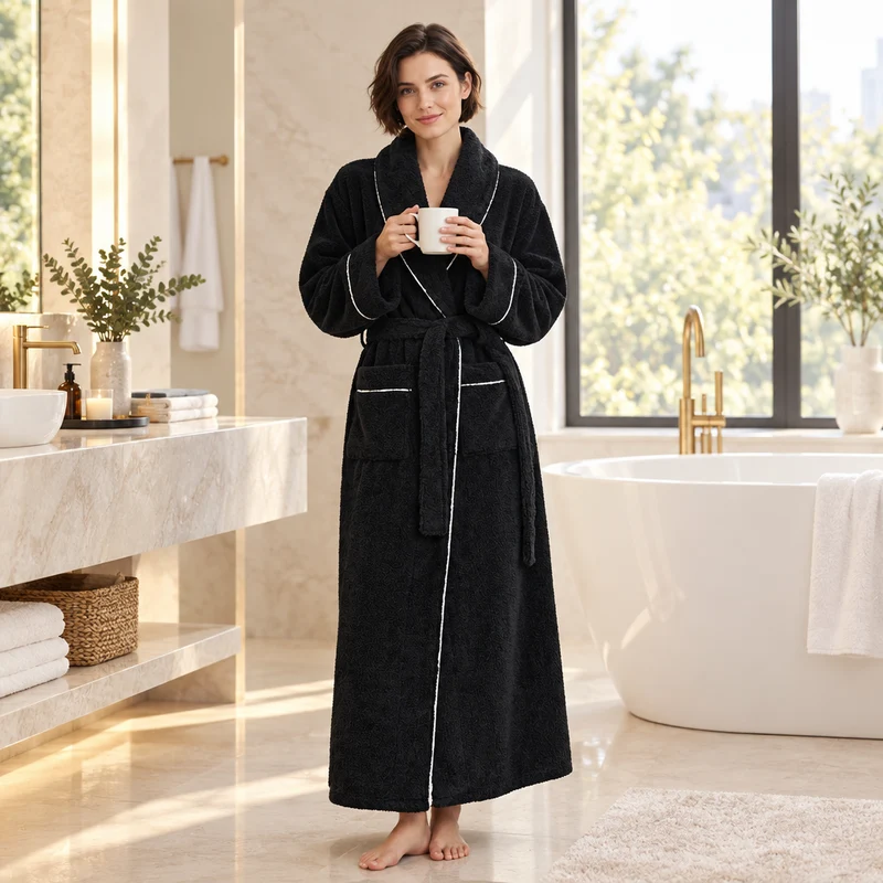 Oversized Fleece-Bademantel für Herren – Korallenfarbener Flanell-Kimono-Bademantel für Paare