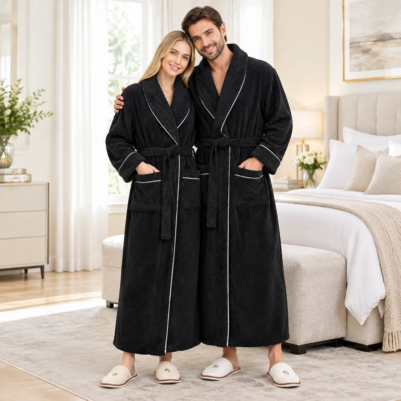 Oversized Fleece-Bademantel für Herren – Korallenfarbener Flanell-Kimono-Bademantel für Paare