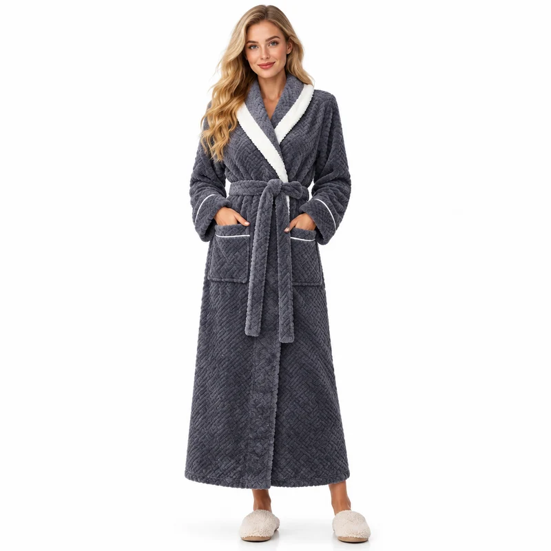 Oversized Fleece-Bademantel für Herren – Korallenfarbener Flanell-Kimono-Bademantel für Paare