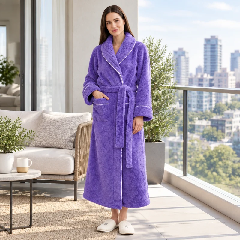 Oversized Fleece-Bademantel für Herren – Korallenfarbener Flanell-Kimono-Bademantel für Paare