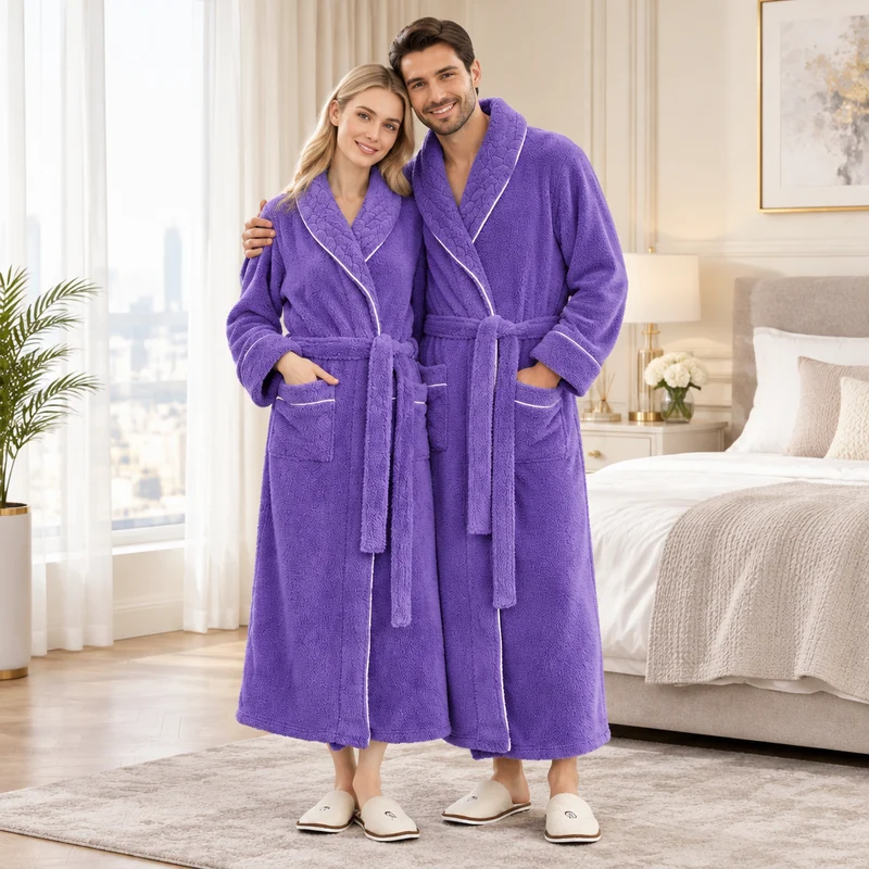Oversized Fleece-Bademantel für Herren – Korallenfarbener Flanell-Kimono-Bademantel für Paare
