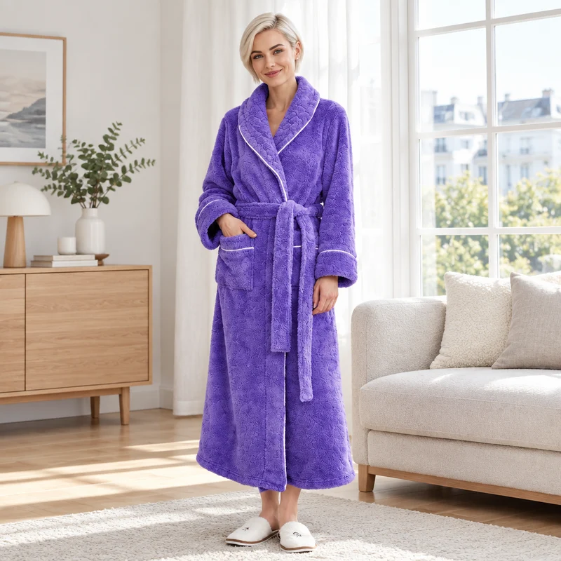 Oversized Fleece-Bademantel für Herren – Korallenfarbener Flanell-Kimono-Bademantel für Paare