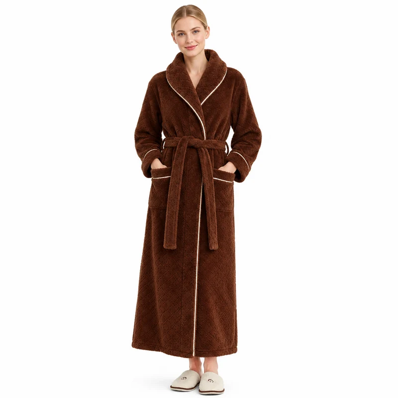 Oversized Fleece-Bademantel für Herren – Korallenfarbener Flanell-Kimono-Bademantel für Paare