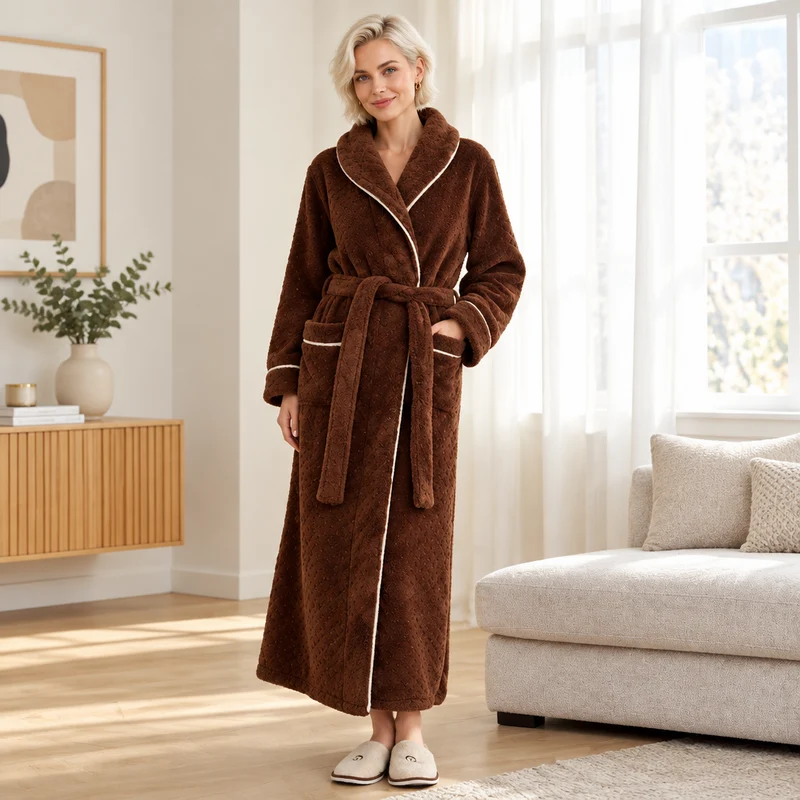 Oversized Fleece-Bademantel für Herren – Korallenfarbener Flanell-Kimono-Bademantel für Paare