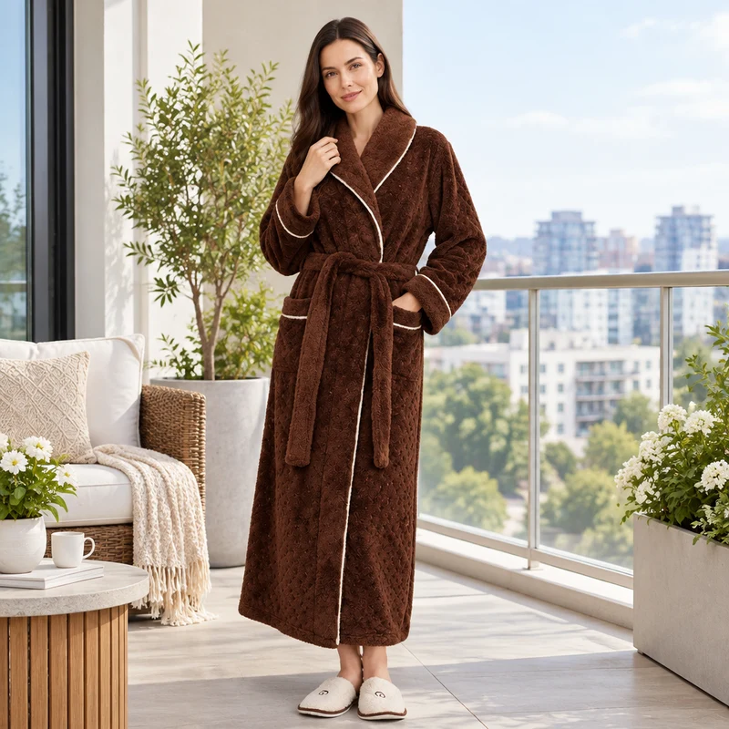 Oversized Fleece-Bademantel für Herren – Korallenfarbener Flanell-Kimono-Bademantel für Paare