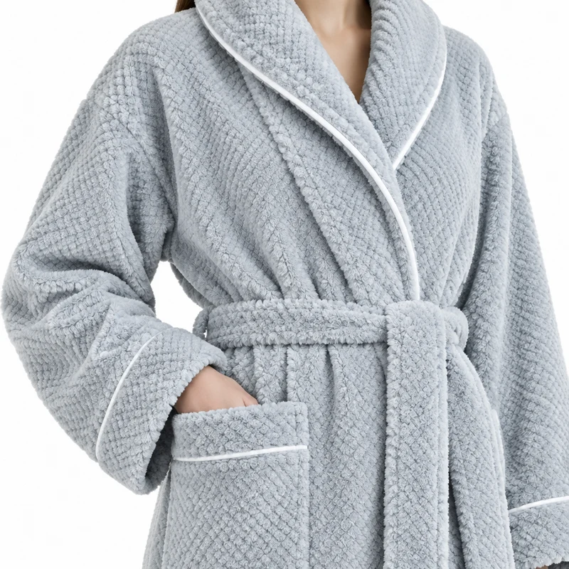 Oversized Fleece-Bademantel für Herren – Korallenfarbener Flanell-Kimono-Bademantel für Paare