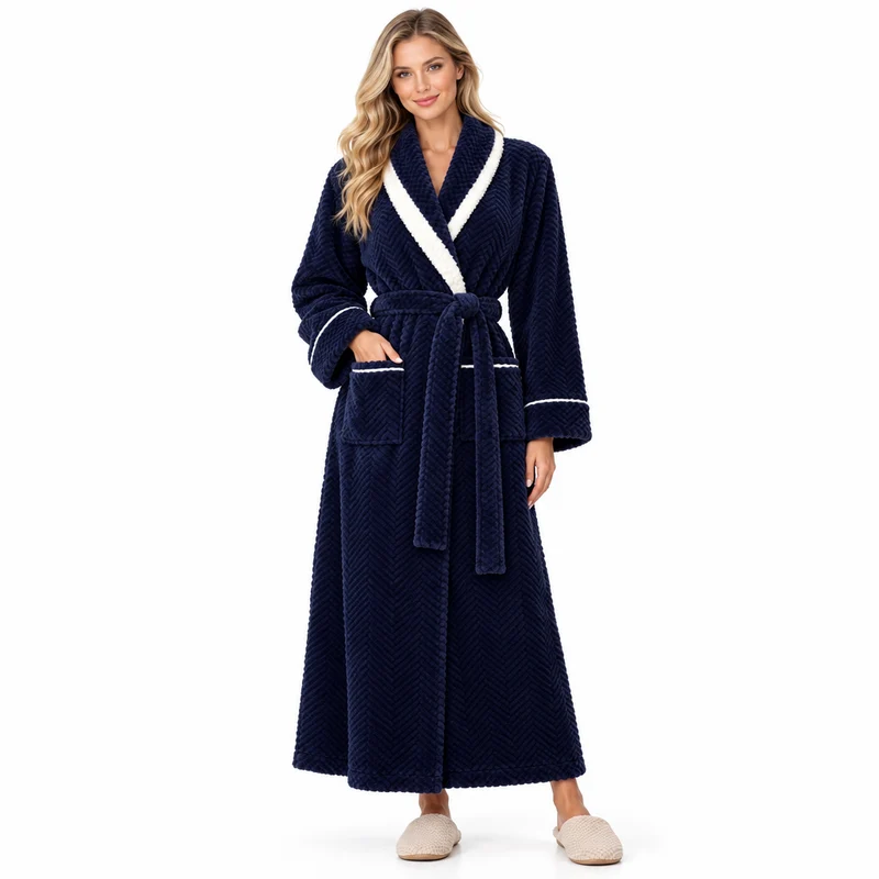 Oversized Fleece-Bademantel für Herren – Korallenfarbener Flanell-Kimono-Bademantel für Paare
