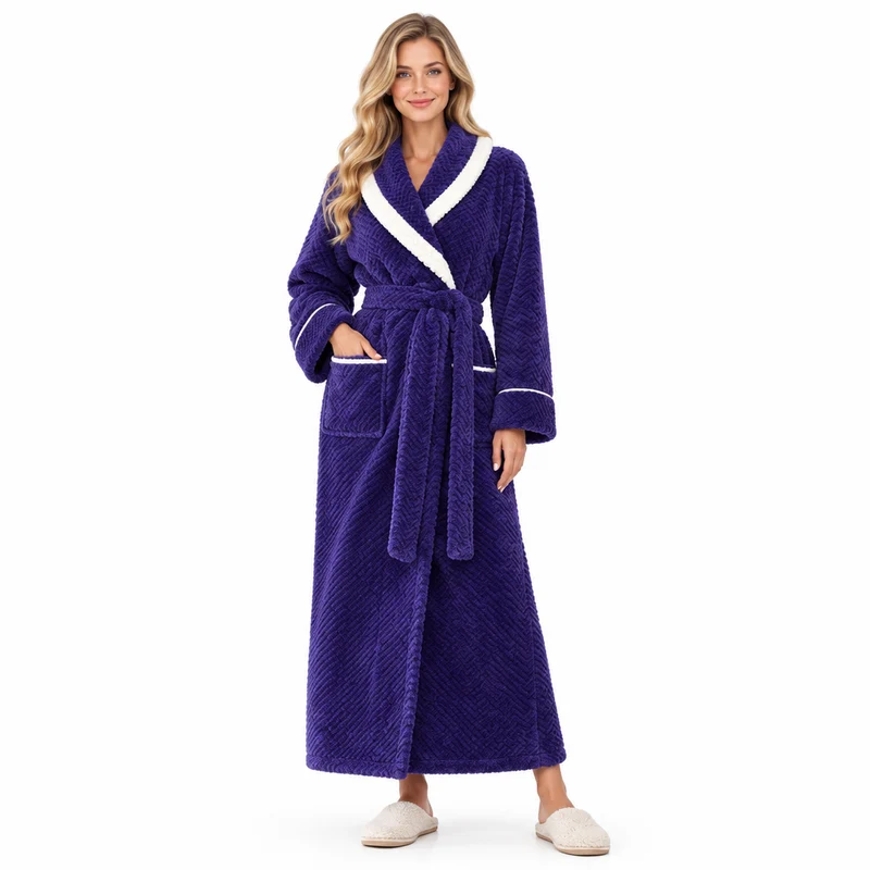 Oversized Fleece-Bademantel für Herren – Korallenfarbener Flanell-Kimono-Bademantel für Paare