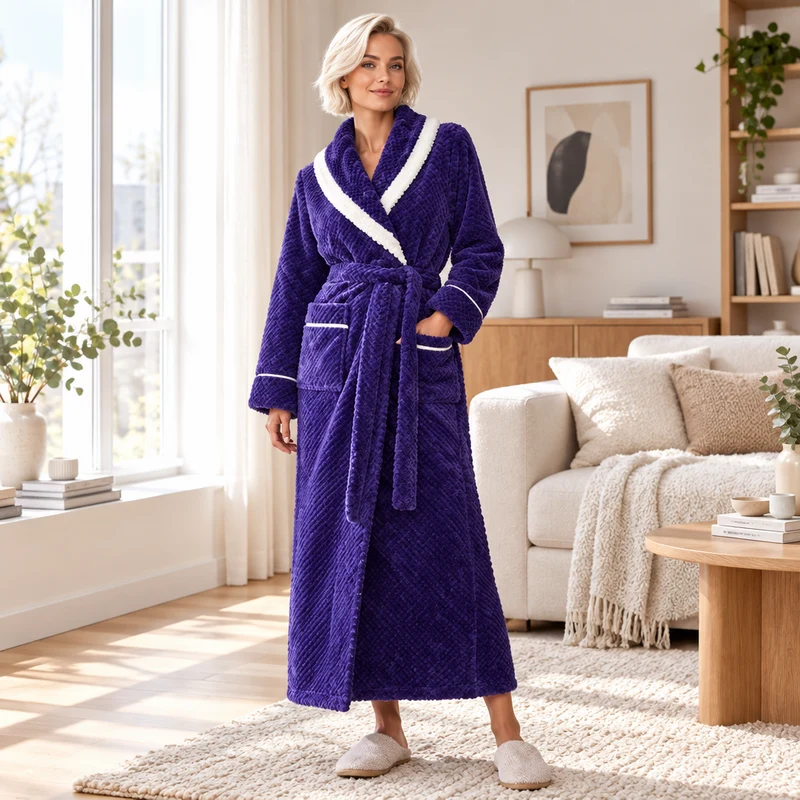 Oversized Fleece-Bademantel für Herren – Korallenfarbener Flanell-Kimono-Bademantel für Paare