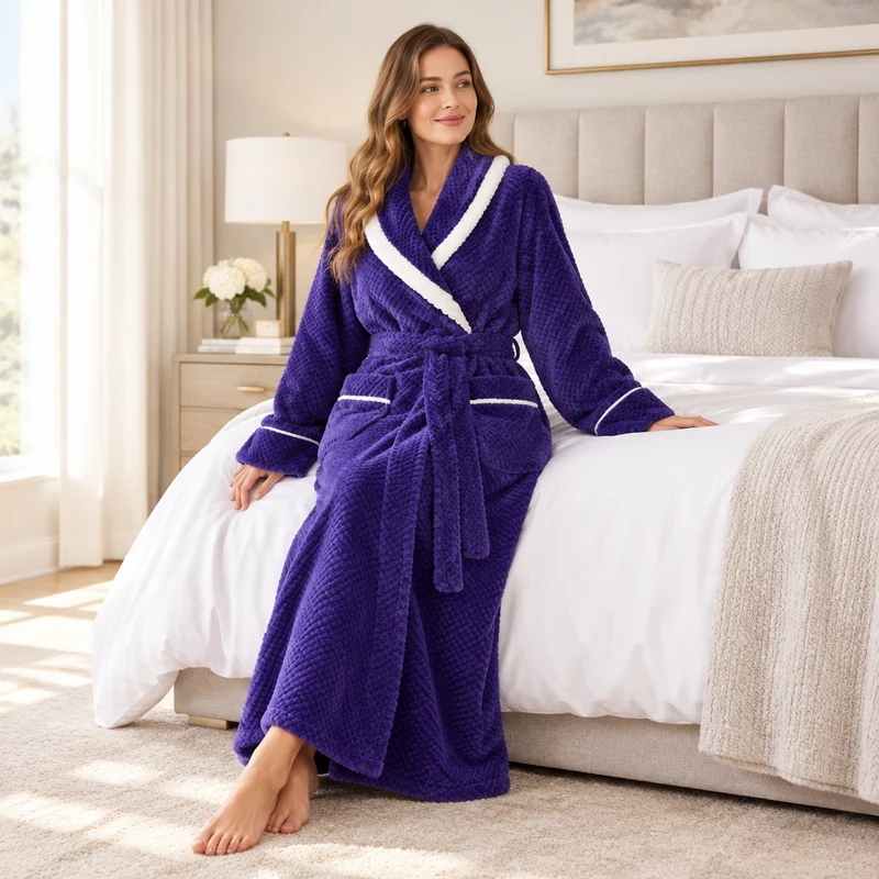 Oversized Fleece-Bademantel für Herren – Korallenfarbener Flanell-Kimono-Bademantel für Paare