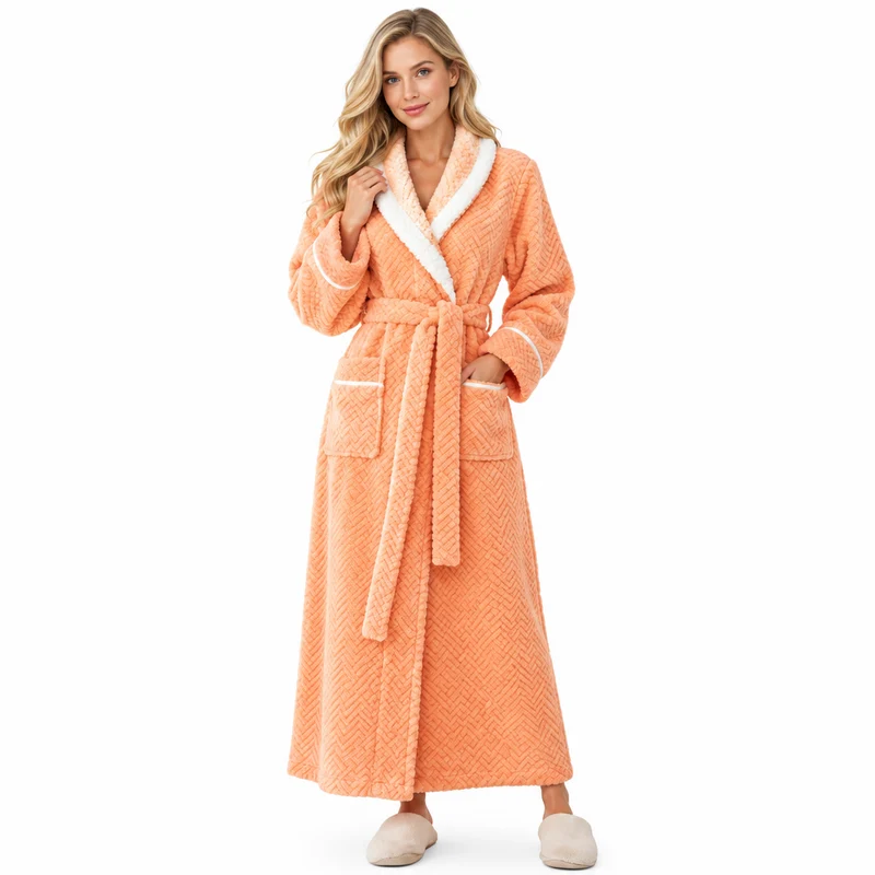 Oversized Fleece-Bademantel für Herren – Korallenfarbener Flanell-Kimono-Bademantel für Paare