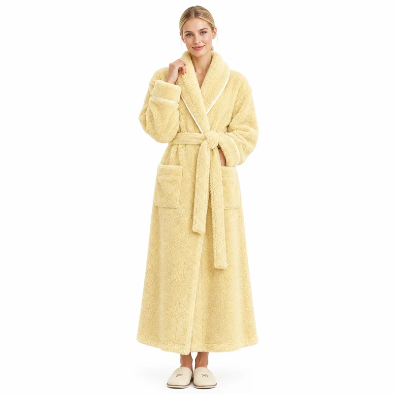 Oversized Fleece-Bademantel für Herren – Korallenfarbener Flanell-Kimono-Bademantel für Paare
