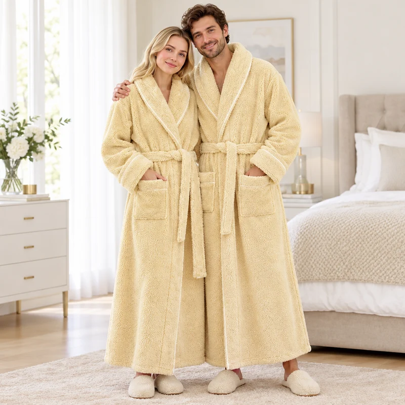 Oversized Fleece-Bademantel für Herren – Korallenfarbener Flanell-Kimono-Bademantel für Paare