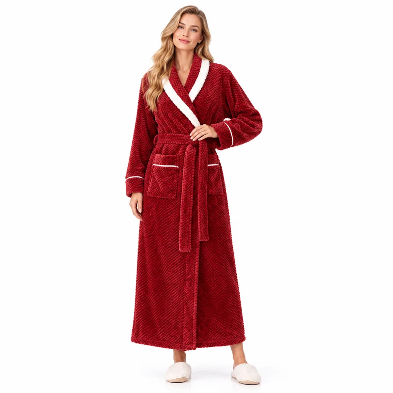 Oversized Fleece-Bademantel für Herren – Korallenfarbener Flanell-Kimono-Bademantel für Paare
