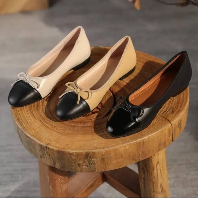 Luxuriöse Lederballerinas für Damen – runde Zehenpartie mit Schleifendetail