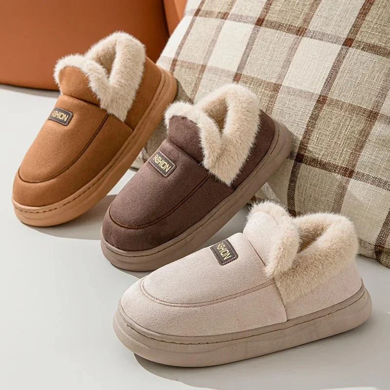 Evshine Warme, flauschige Hausschuhe für Damen und Herren – Gemütliche, mit Plüsch gefütterte, rutschfeste Baumwollpantoffeln für den Winter im Freien