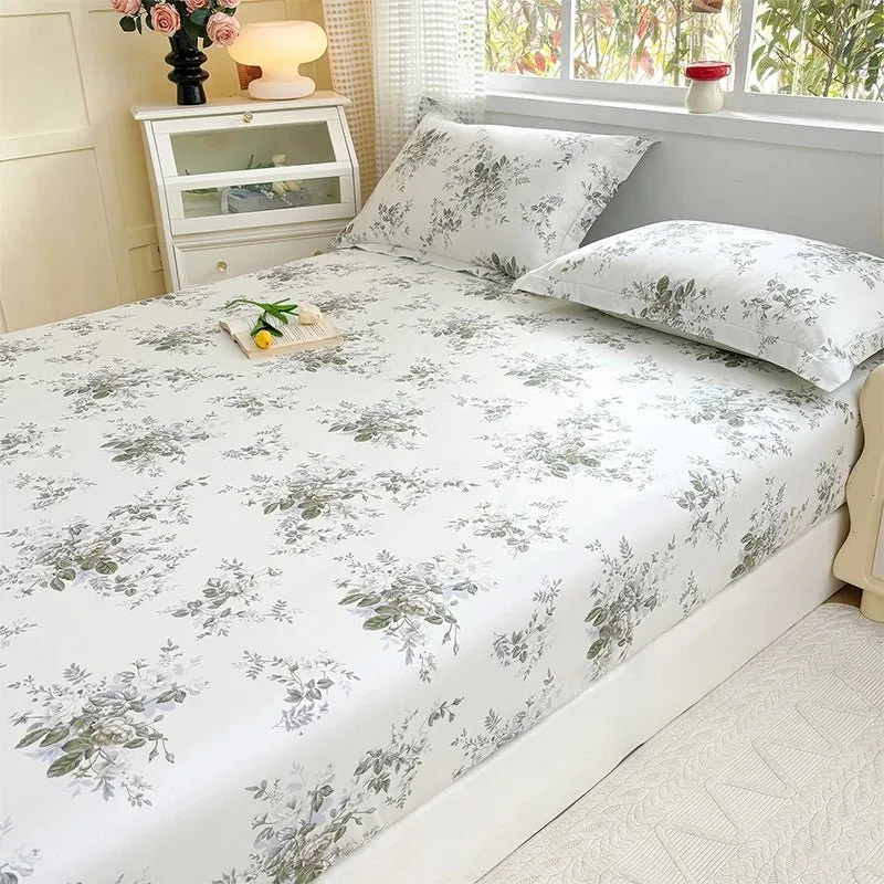 Spannbettlaken aus 100 % Baumwolle mit Blumenmuster - Elastisches, hautfreundliches Bettlaken (ohne Kissenbezug)