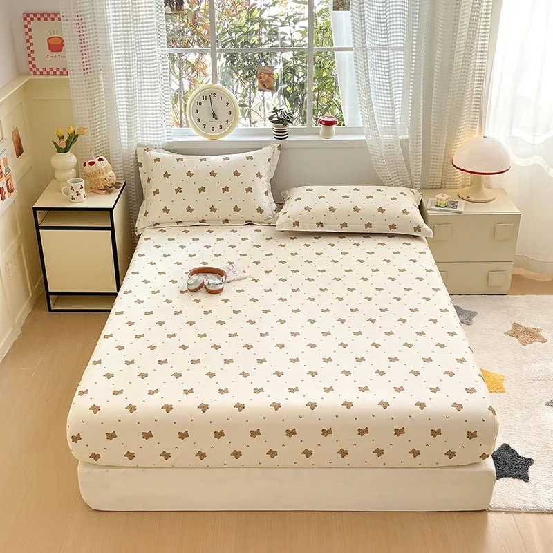 Spannbettlaken aus 100 % Baumwolle mit Blumenmuster - Elastisches, hautfreundliches Bettlaken (ohne Kissenbezug)