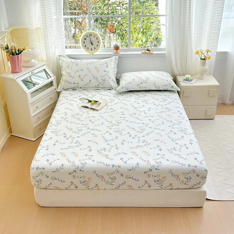 Spannbettlaken aus 100 % Baumwolle mit Blumenmuster - Elastisches, hautfreundliches Bettlaken (ohne Kissenbezug)