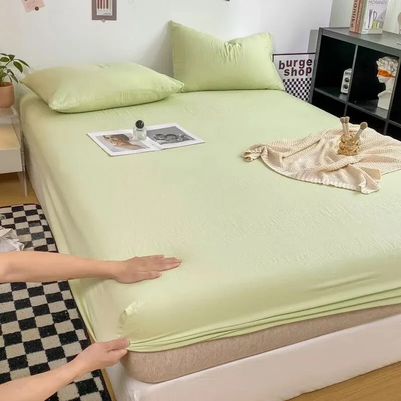 Spannbettlaken aus Baumwolle mit Gummizug, einfarbig, gewaschener Baumwoll-Matratzenbezug für Einzel-, Doppel-, Kingsize- und Queensize-Betten (140/160/200 cm)
