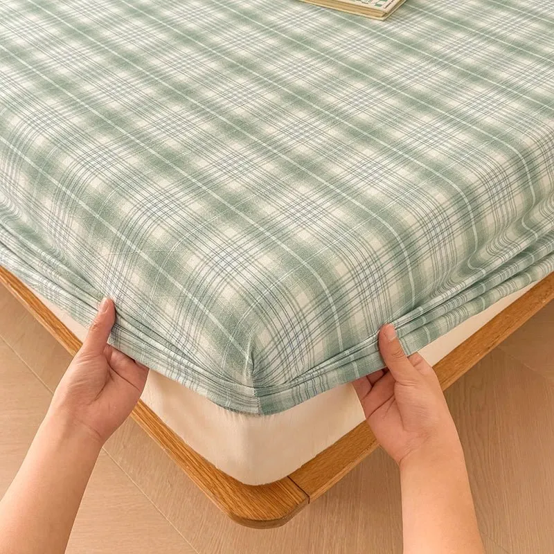 Kariertes Baumwoll-Spannbettlaken-Set mit verstellbarem Bettlaken und passenden Kissenbezügen