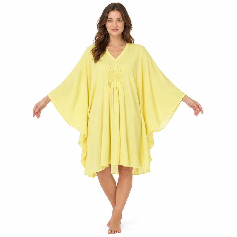 Damen-Baumwollkaftan in Zitronengelb – Einheitsgröße