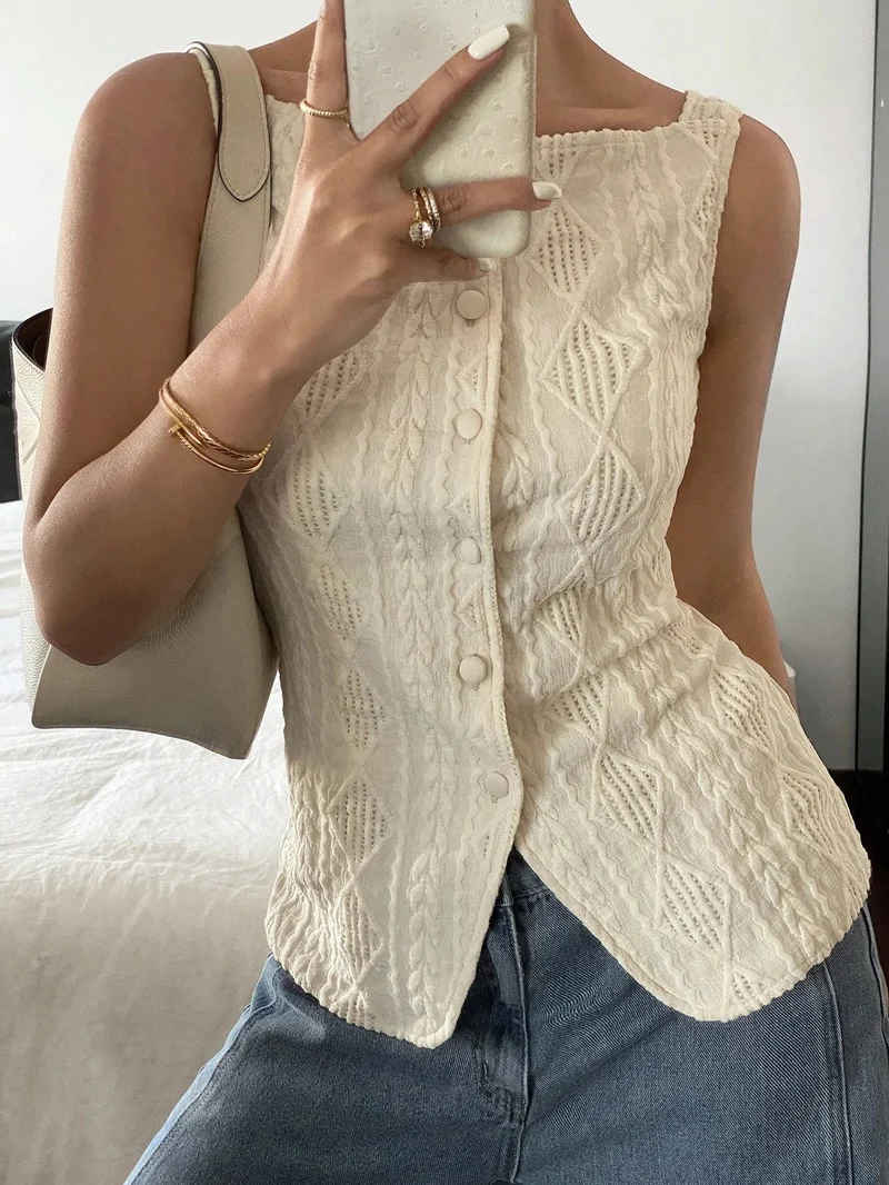 Sommerhemd mit geometrischer Struktur für Damen – ärmellos