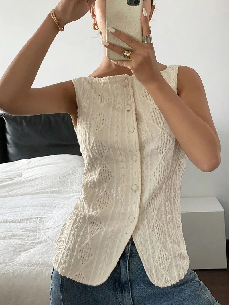 Sommerhemd mit geometrischer Struktur für Damen – ärmellos