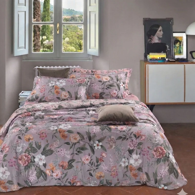 Completo Lenzuola winter garden Floreale in Raso di cotone