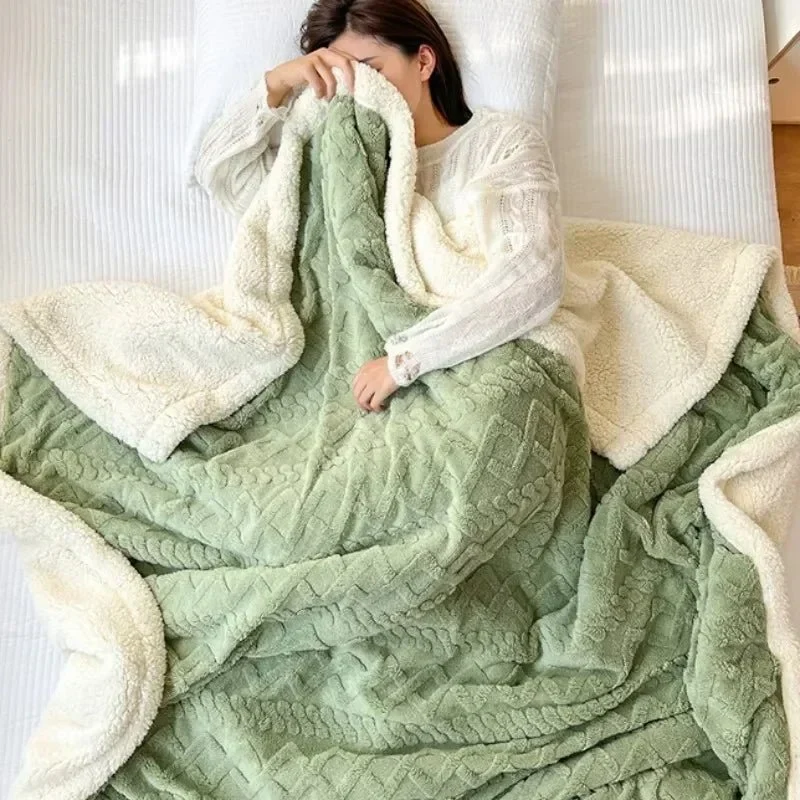 Kuschelige Wolldecke für Bett und Sofa – Plüschige Lammsamtdecke für Zuhause, Büro und Reisen