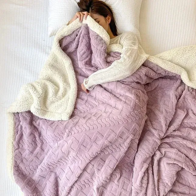 Kuschelige Wolldecke für Bett und Sofa – Plüschige Lammsamtdecke für Zuhause, Büro und Reisen