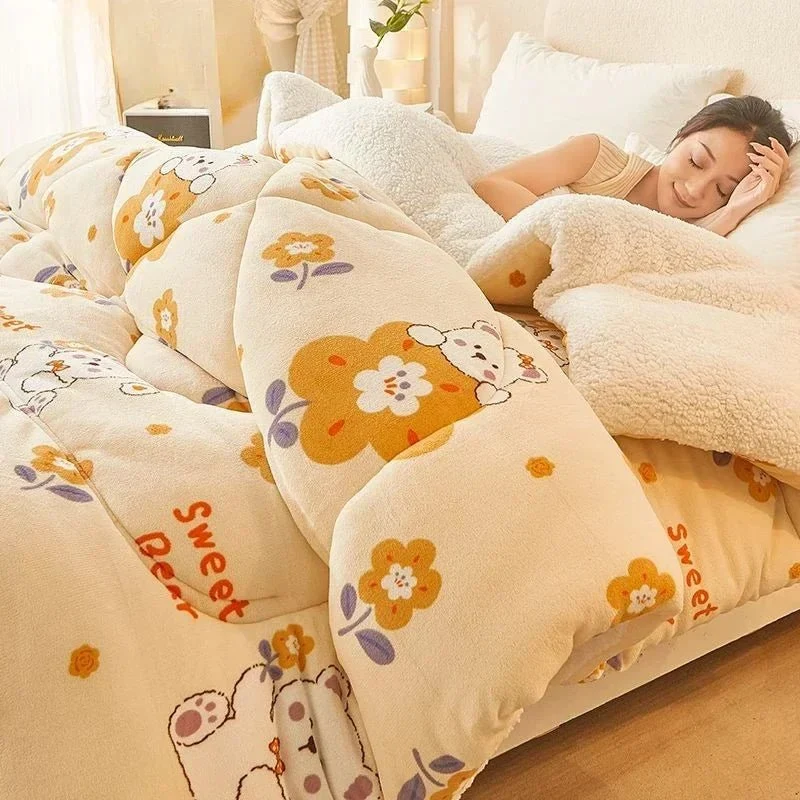 Winterliche Lammwolldecke – Dicke und warme Plüschdecke für Einzel- und Doppelzimmer im Studentenwohnheim