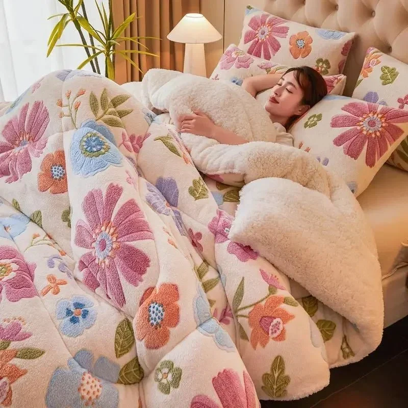 Winterliche Lammwolldecke – Dicke und warme Plüschdecke für Einzel- und Doppelzimmer im Studentenwohnheim