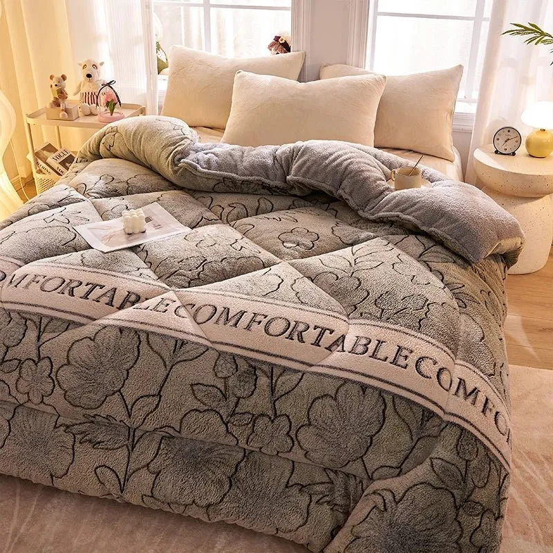 Lammfleece-Decke – Superwarme Steppdecke für Winter und Herbst, dicke Bettdecke für Einzel- und Doppelbetten