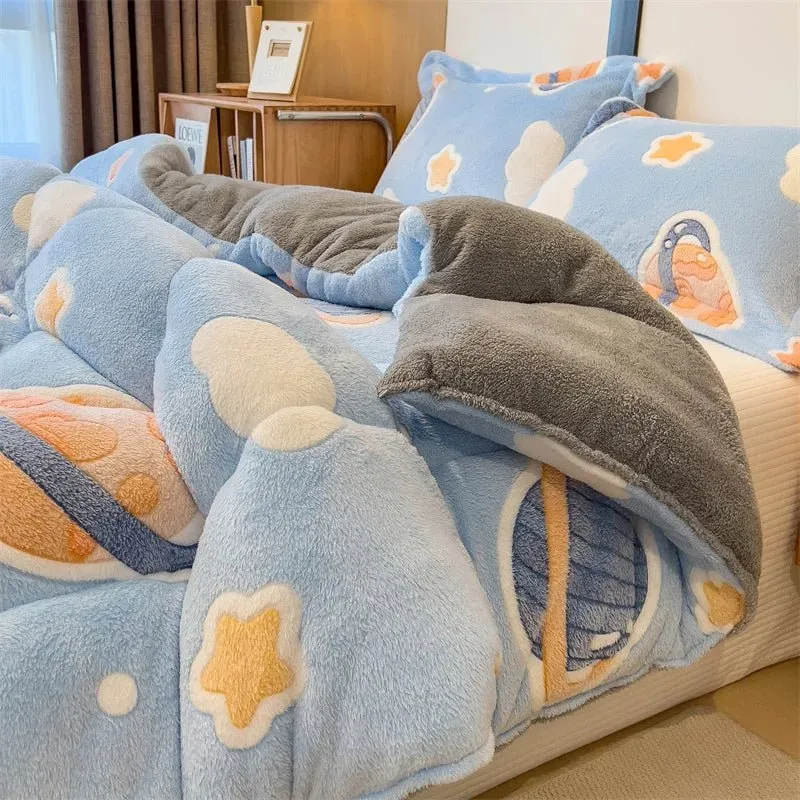 Lammfleece-Decke – Superwarme Steppdecke für Winter und Herbst, dicke Bettdecke für Einzel- und Doppelbetten
