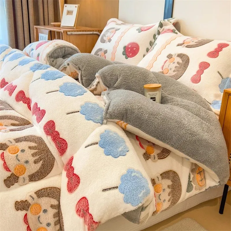 Lammfleece-Decke – Superwarme Steppdecke für Winter und Herbst, dicke Bettdecke für Einzel- und Doppelbetten